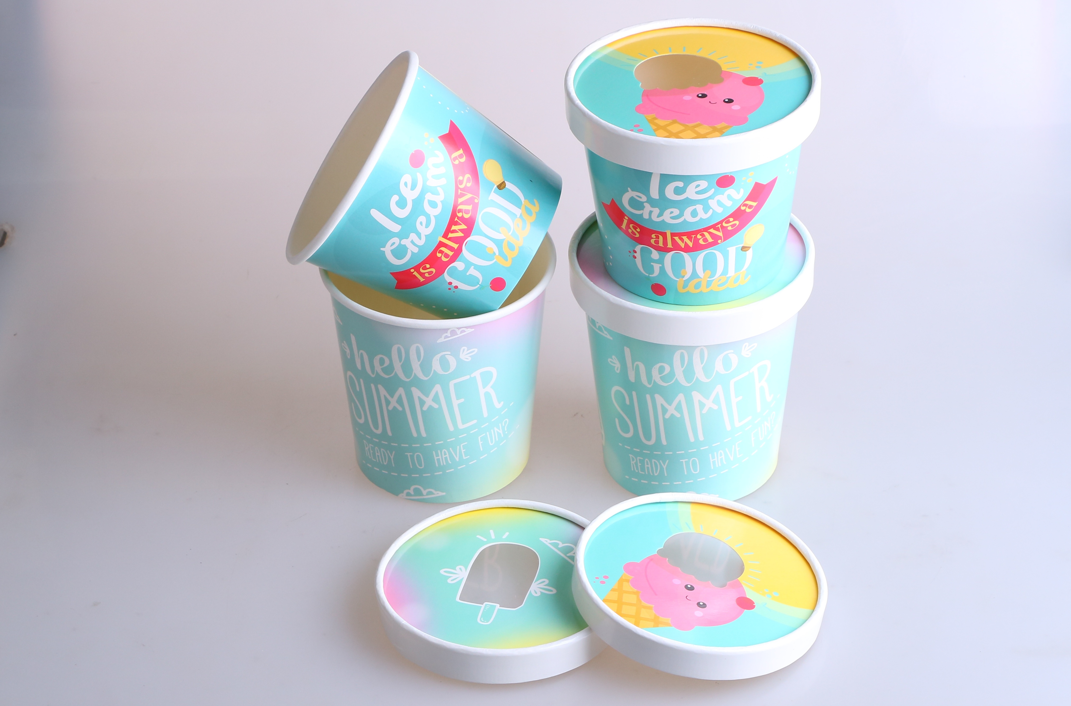 500ml ice cream paper cup with paper lid--3